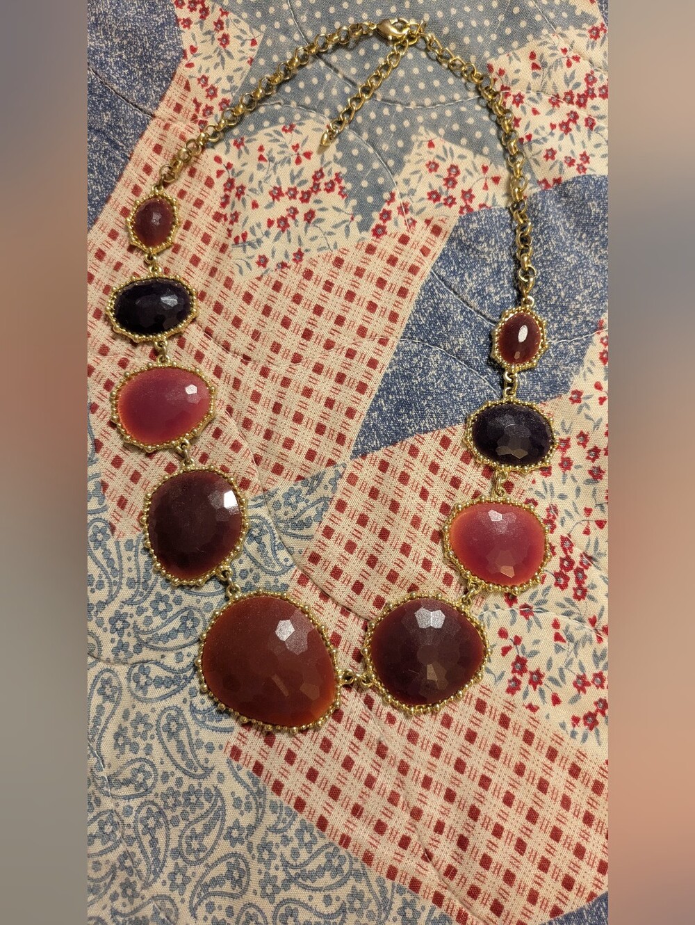 Gold-Trim Pink and Plum Statement Necklace